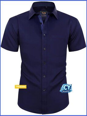 Polyester Spandex Short Sleeve Button Down Shirt Wrinkle Free